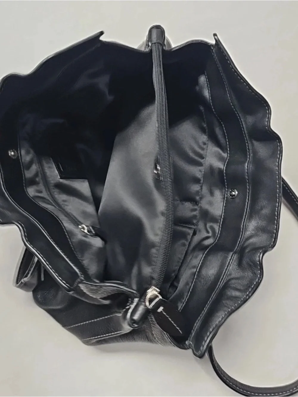 Coach Satchel F14686 Penelope Handbag Ruffled Top Tote Bag Black Pebbled Leather - Picture 5 of 7